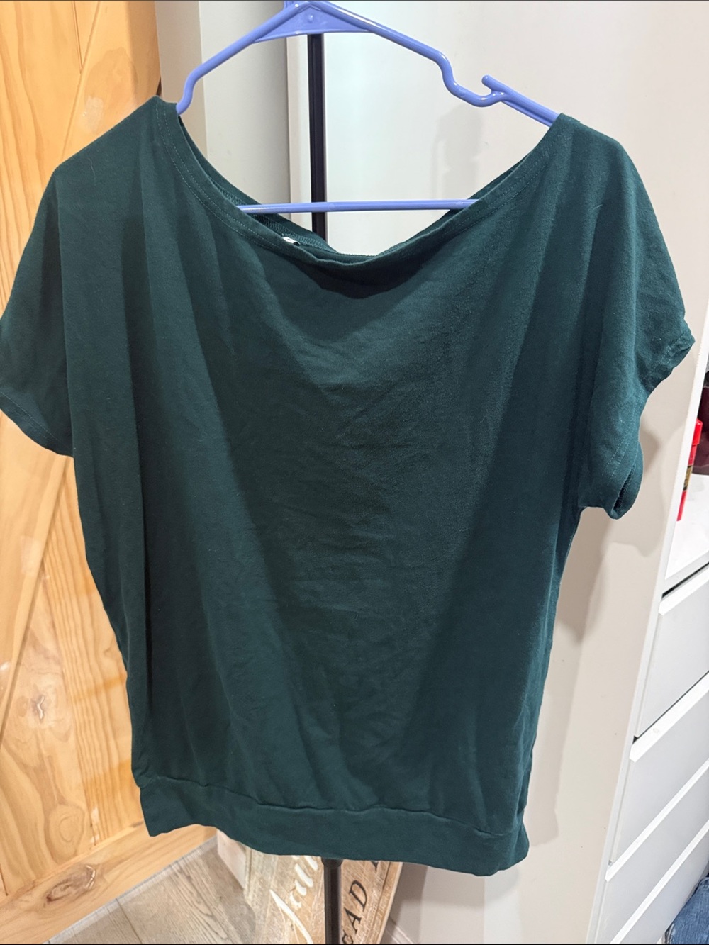 SHEIN Deep Green Short Sleeve Boatneck Top